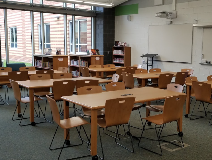 classroom full of tables and chairs