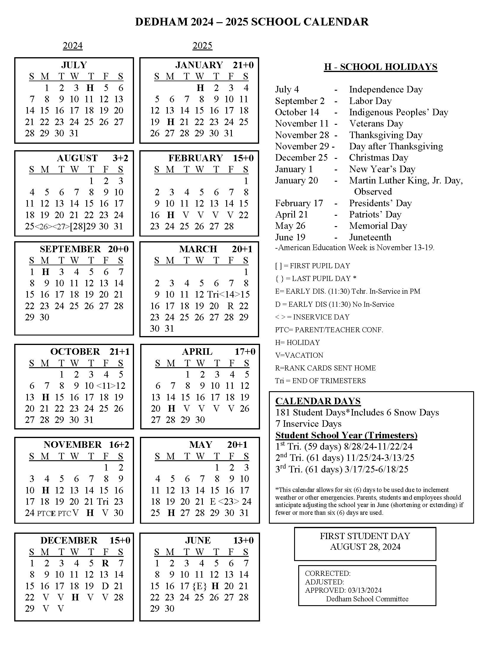 School Year Calendar