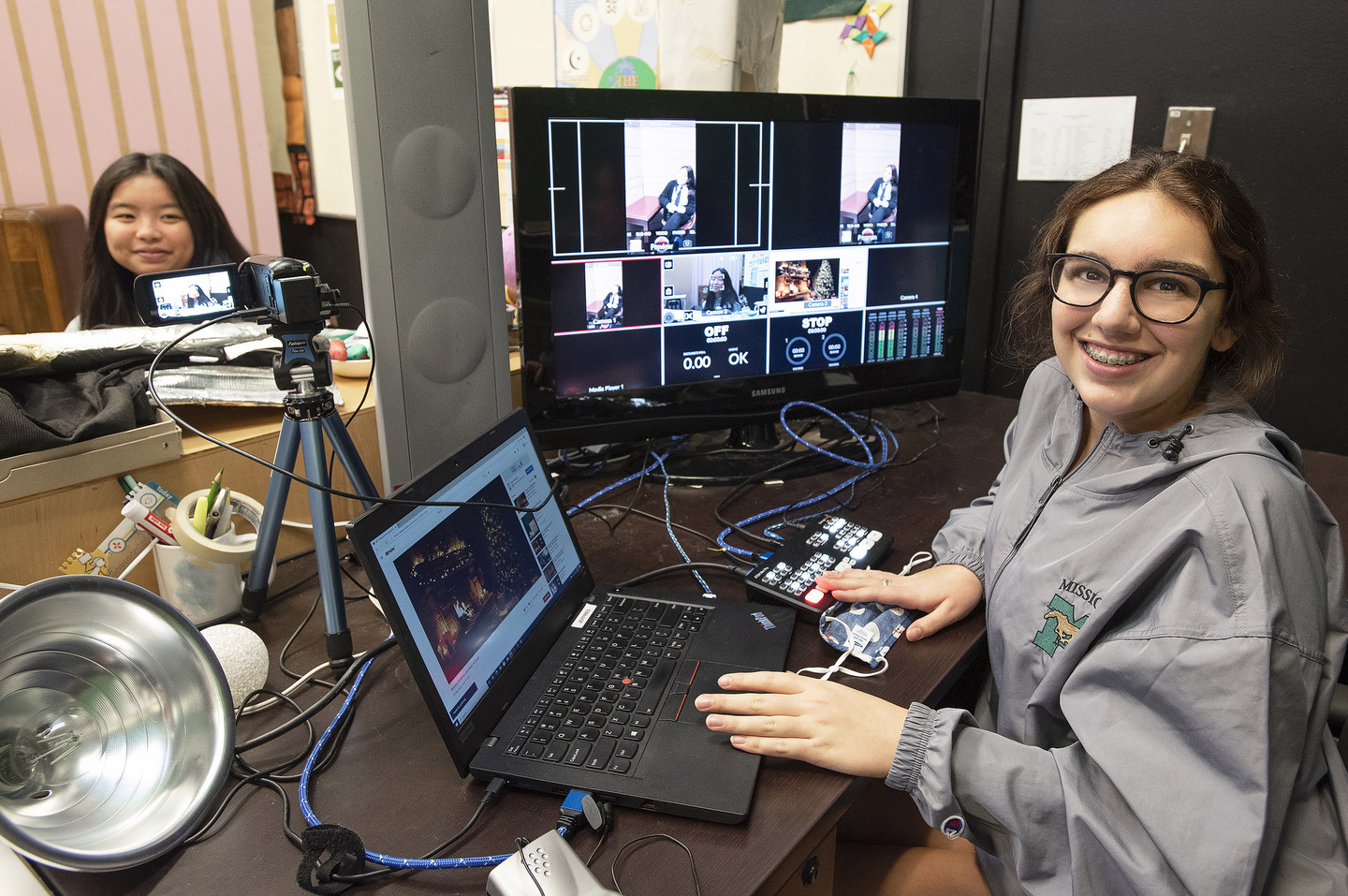 students recording a professional video together