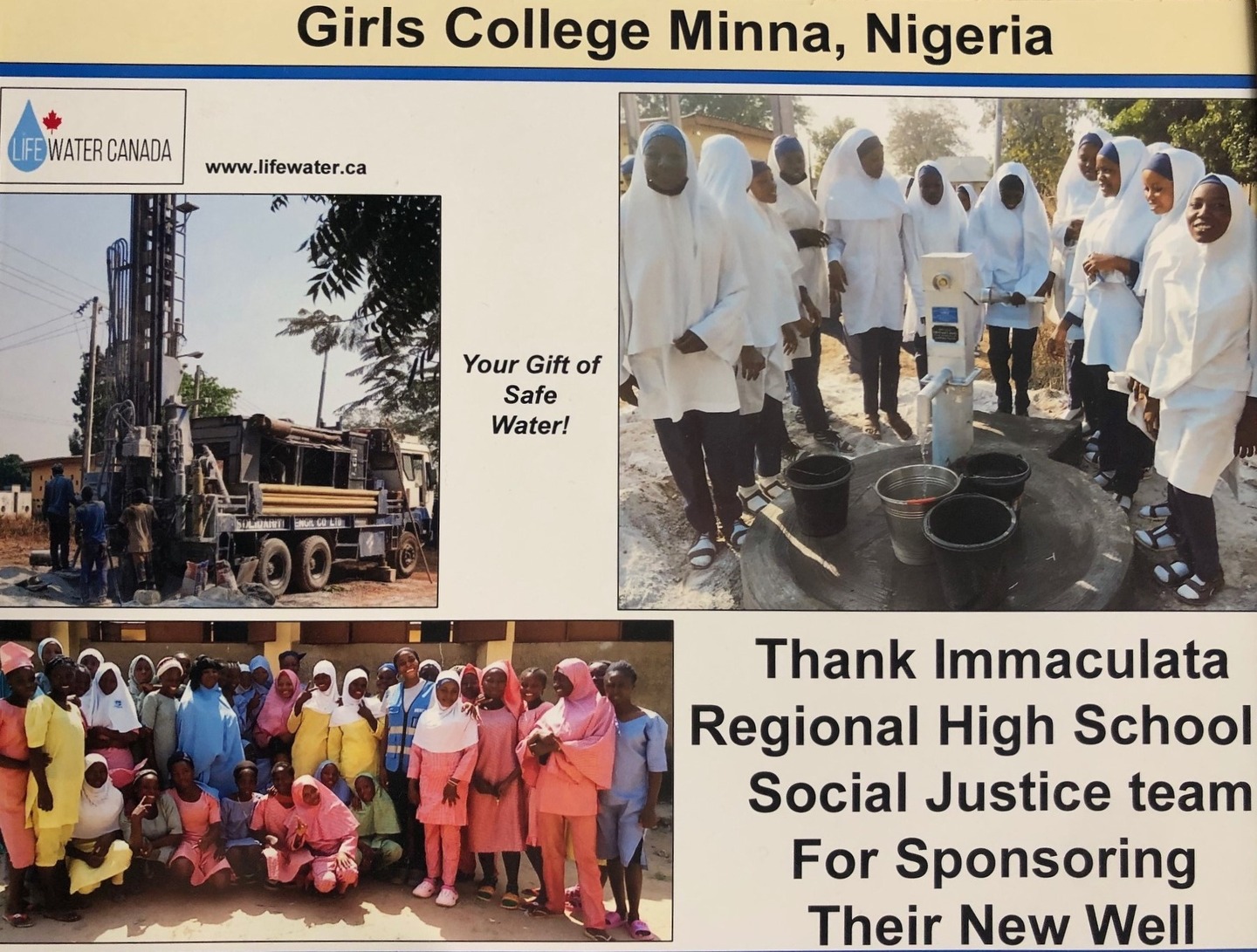 news article that says thank immaculata regional high school justice team for sponsoring their new well