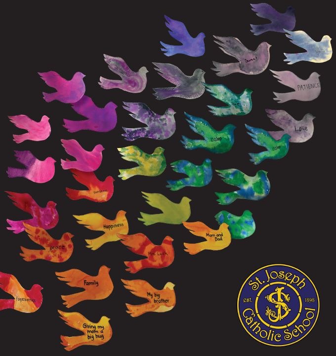 picture of colored birds with the school logo
