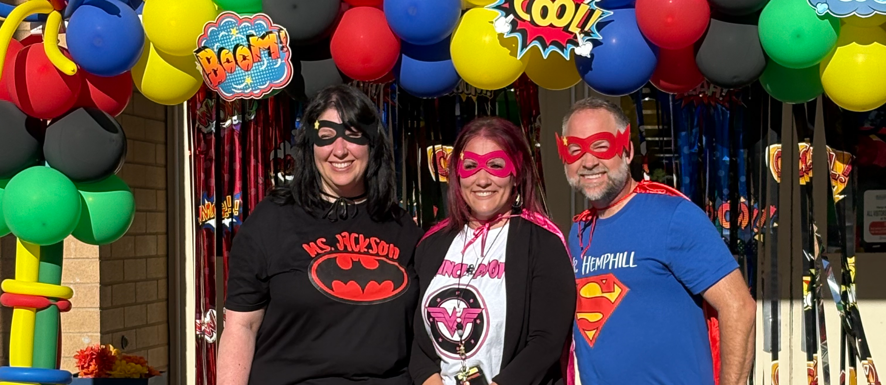 The Admin is here to welcome the students back in superhero fashion for the 2025-2026 school year!!