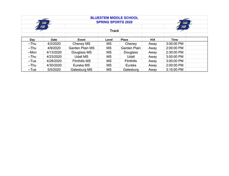 MIDDLE SCHOOL SPRING 2019 TRACK SCHEDULE