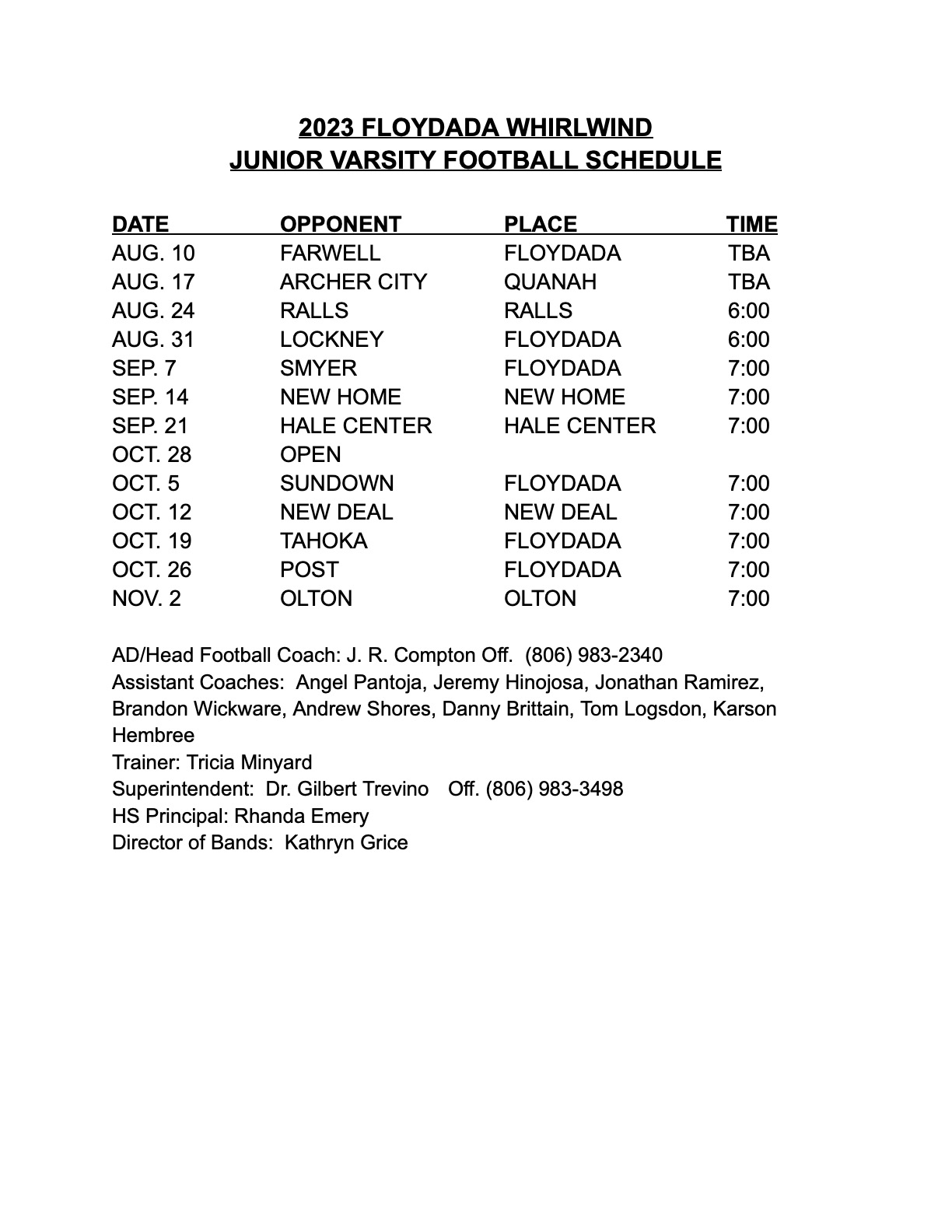 FOOTBALL Floydada Collegiate ISD