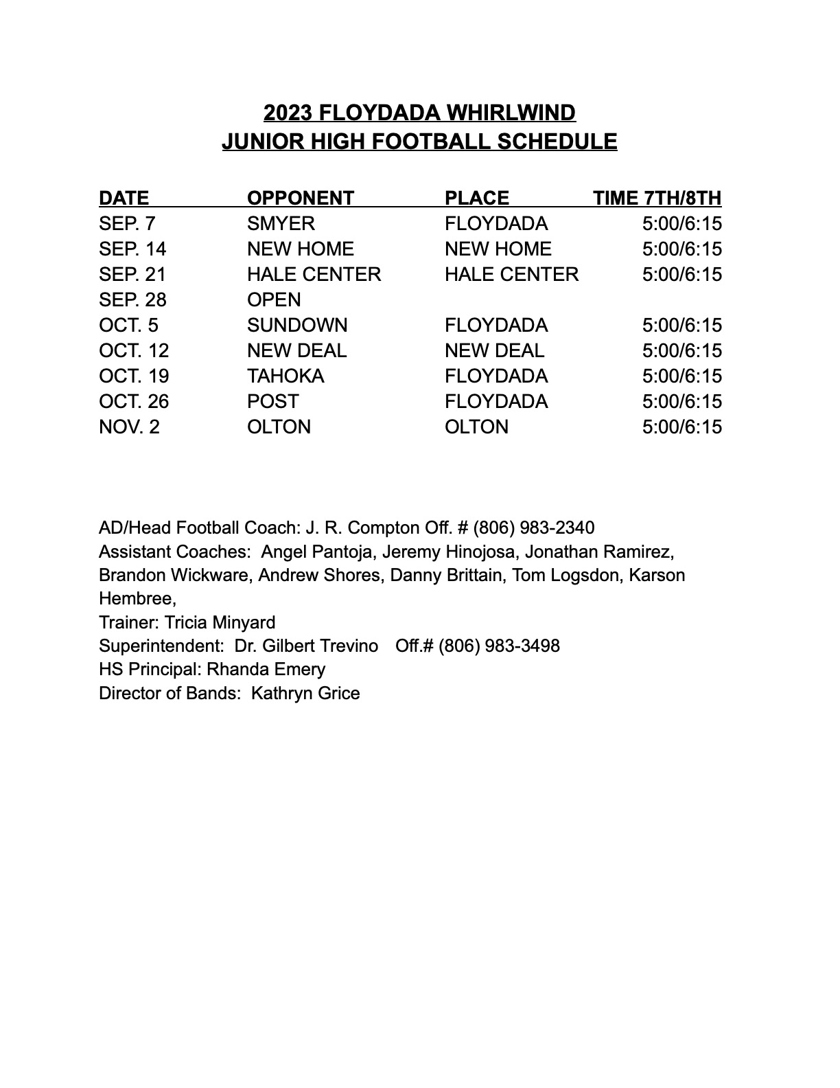 FOOTBALL Floydada Collegiate ISD