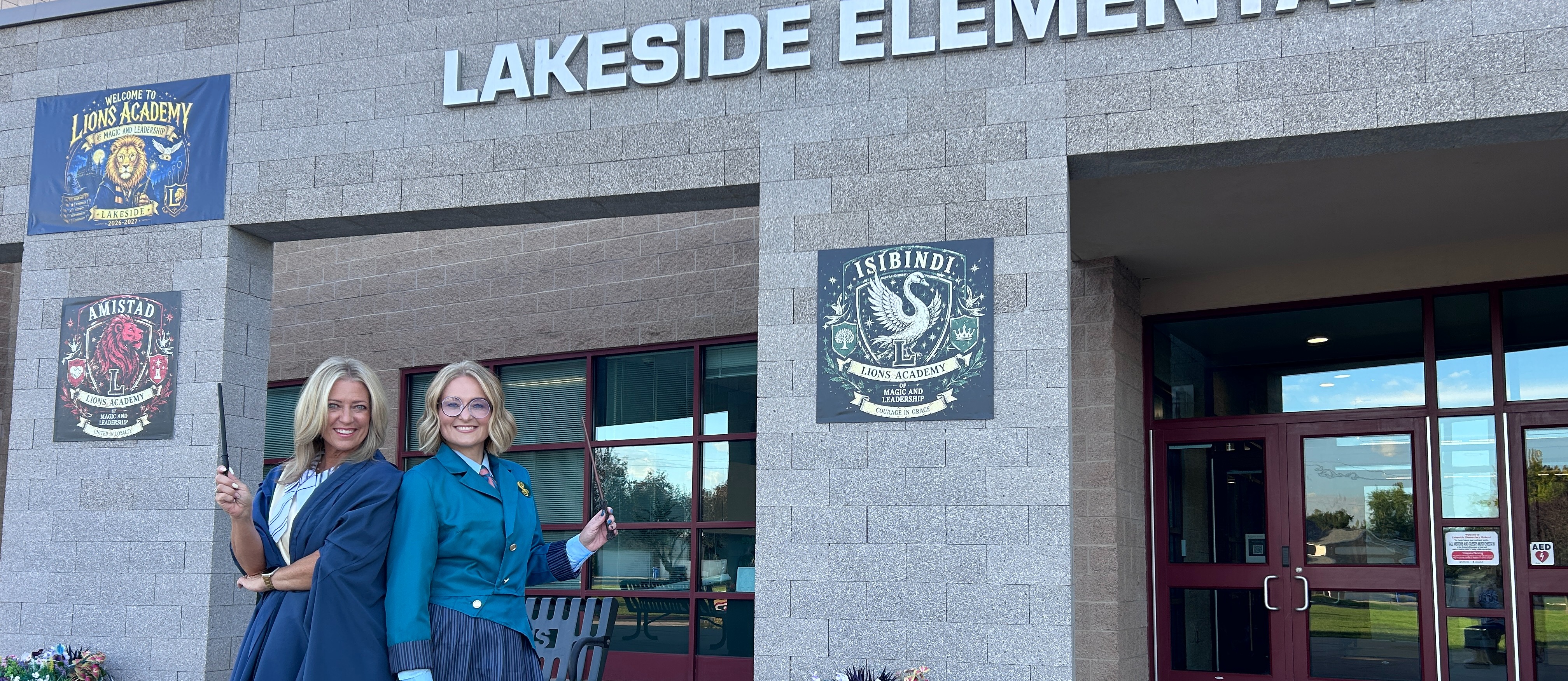 Mrs. Lowry and Mrs. Niederhauser on the first day of school