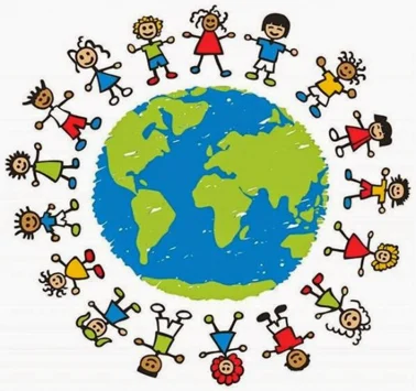 Immersion logo globe with children surrounding it