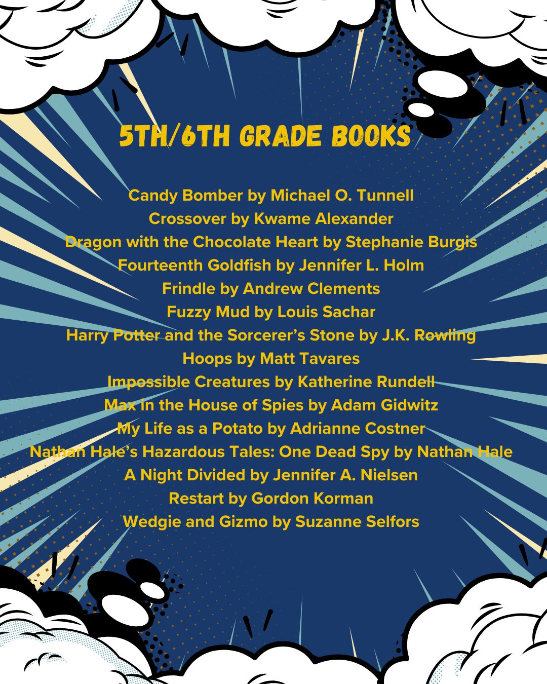 Picture of book covers for 5th and 6th grade book battles