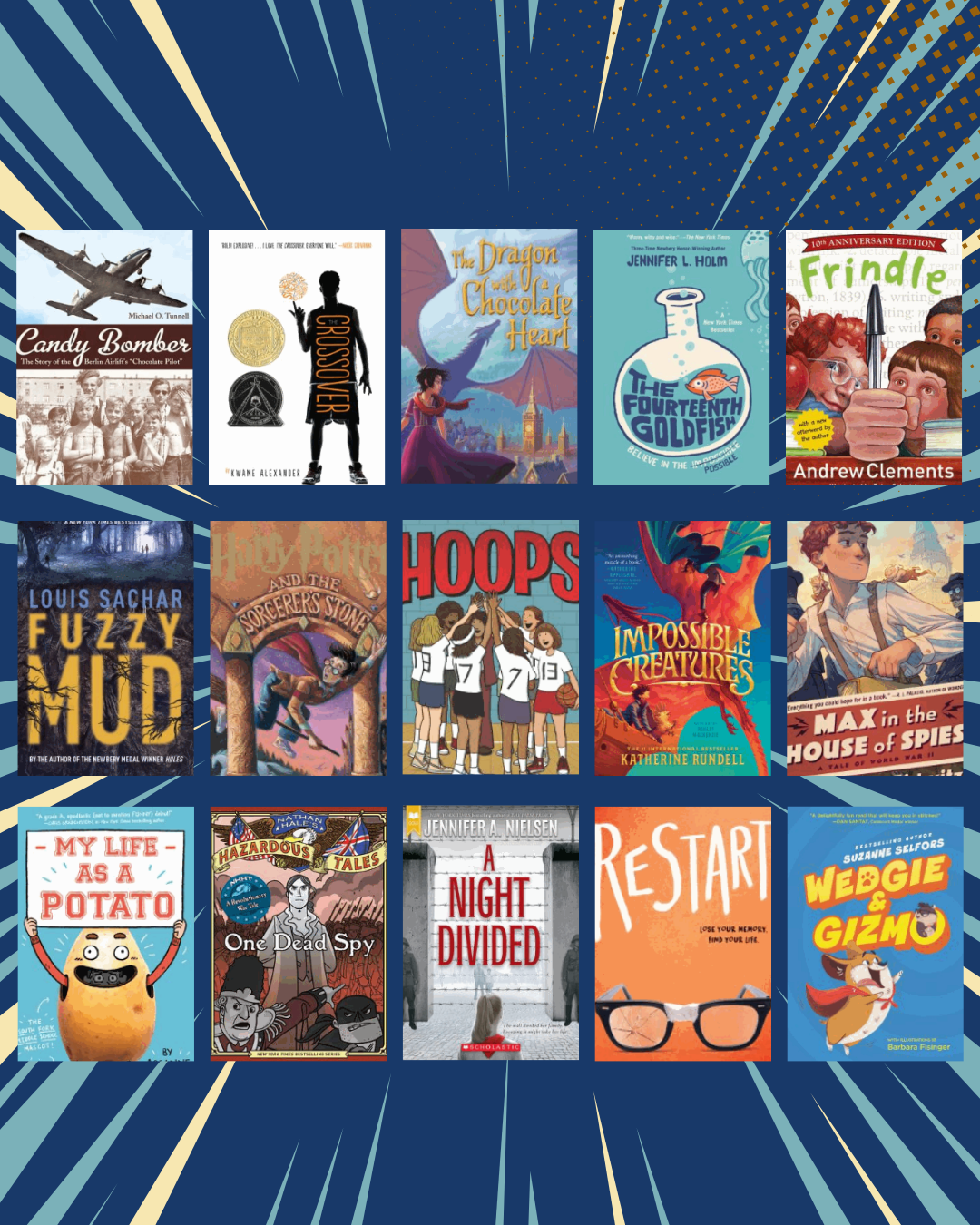 Pictures of book covers of the 5th and 6th grade book battle titles
