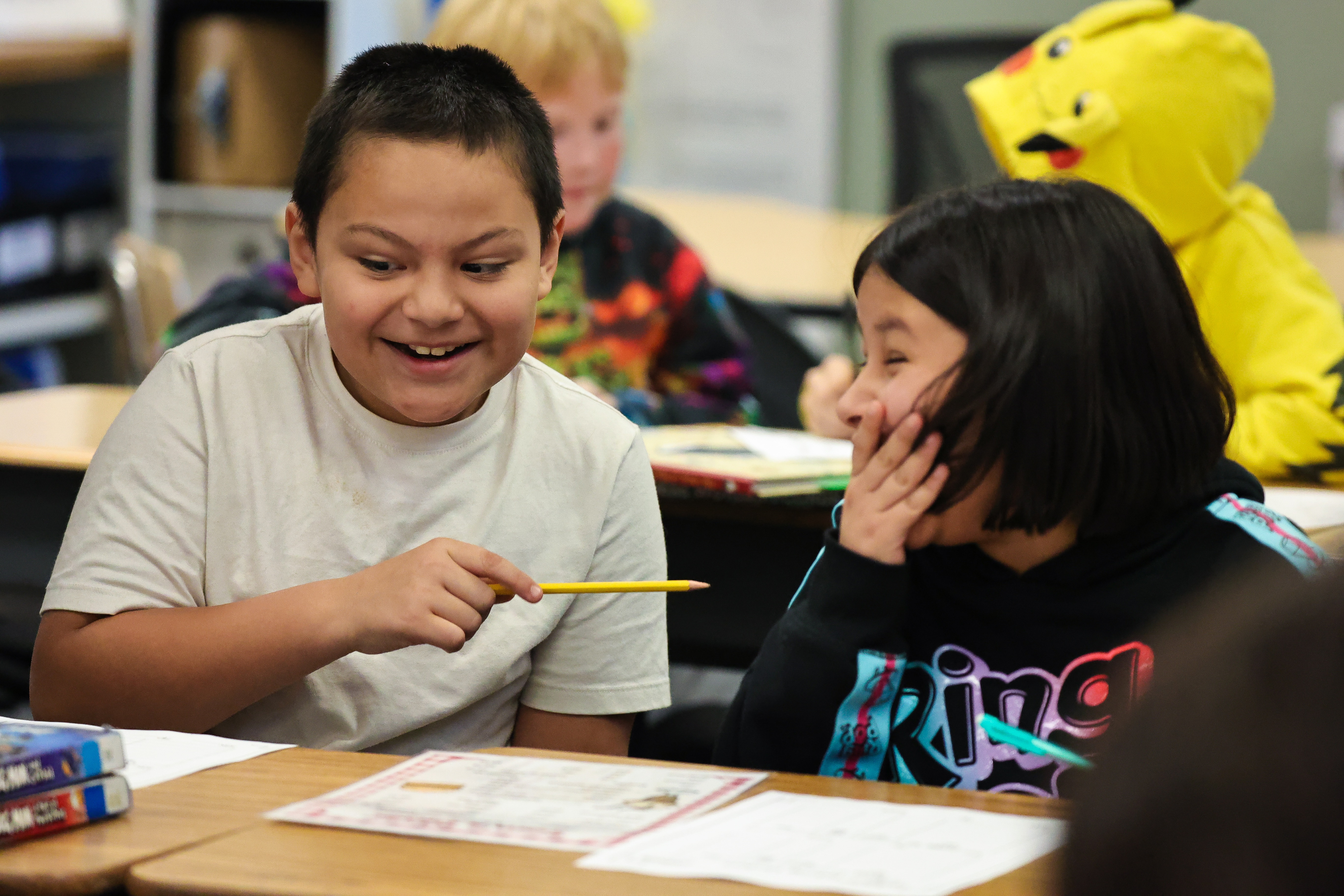 Students smiling during a lesson