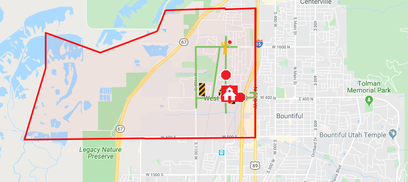 photo of a navigation map showing the safe routes to west bountiful elementary