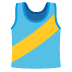 The image shows to be a blue and yellow tank top on a gray background.  This tank top closely resembles the emoji for running shirt, , which is often used to represent running or athletics.