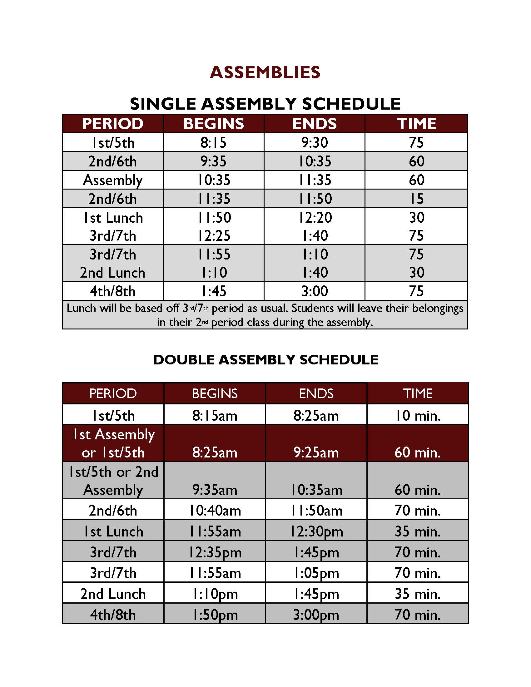 Bell Schedule West Point Junior High