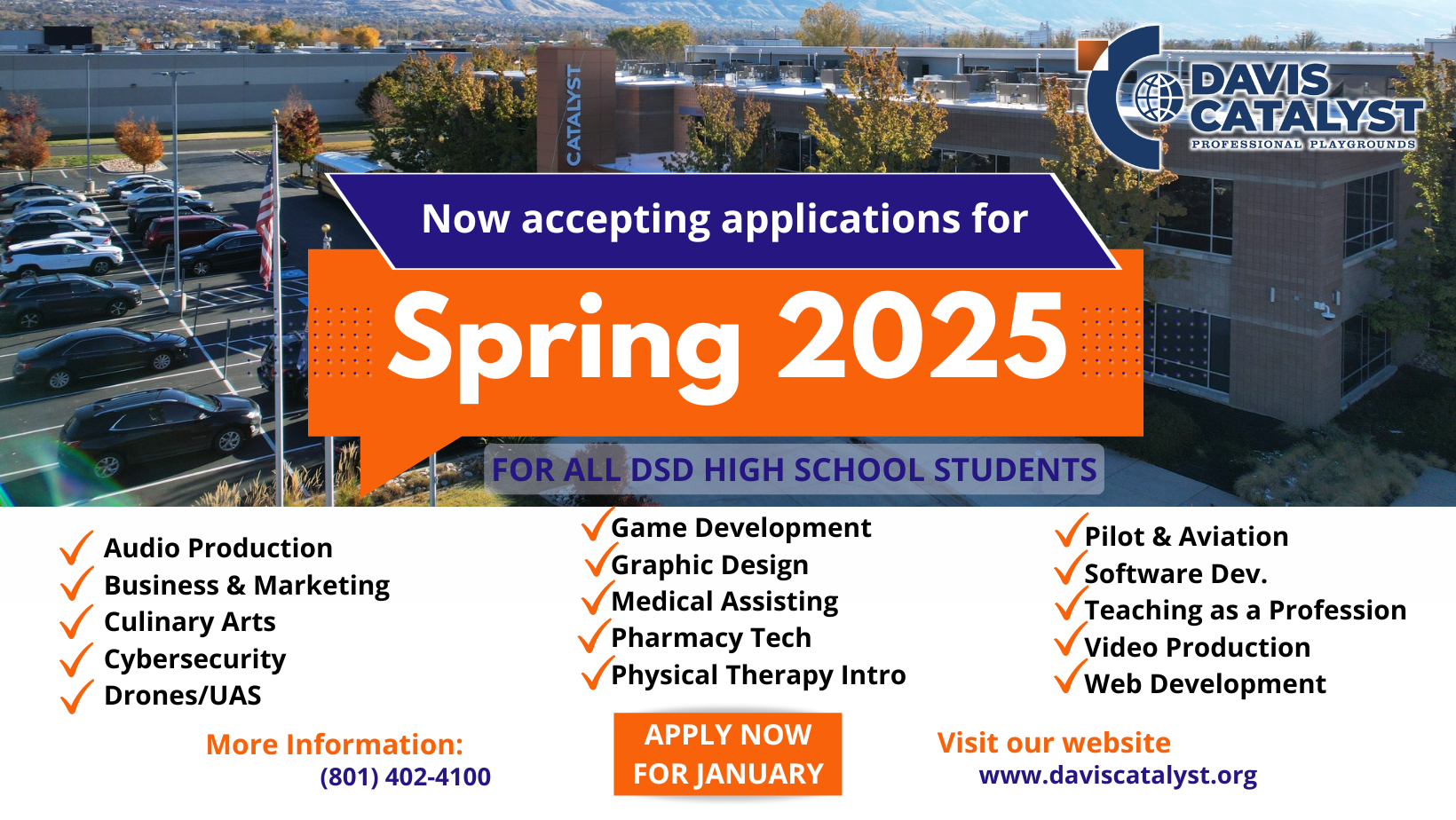 Apply now for Spring Semester 2025, which begins in January. Openings in all 15 programs.