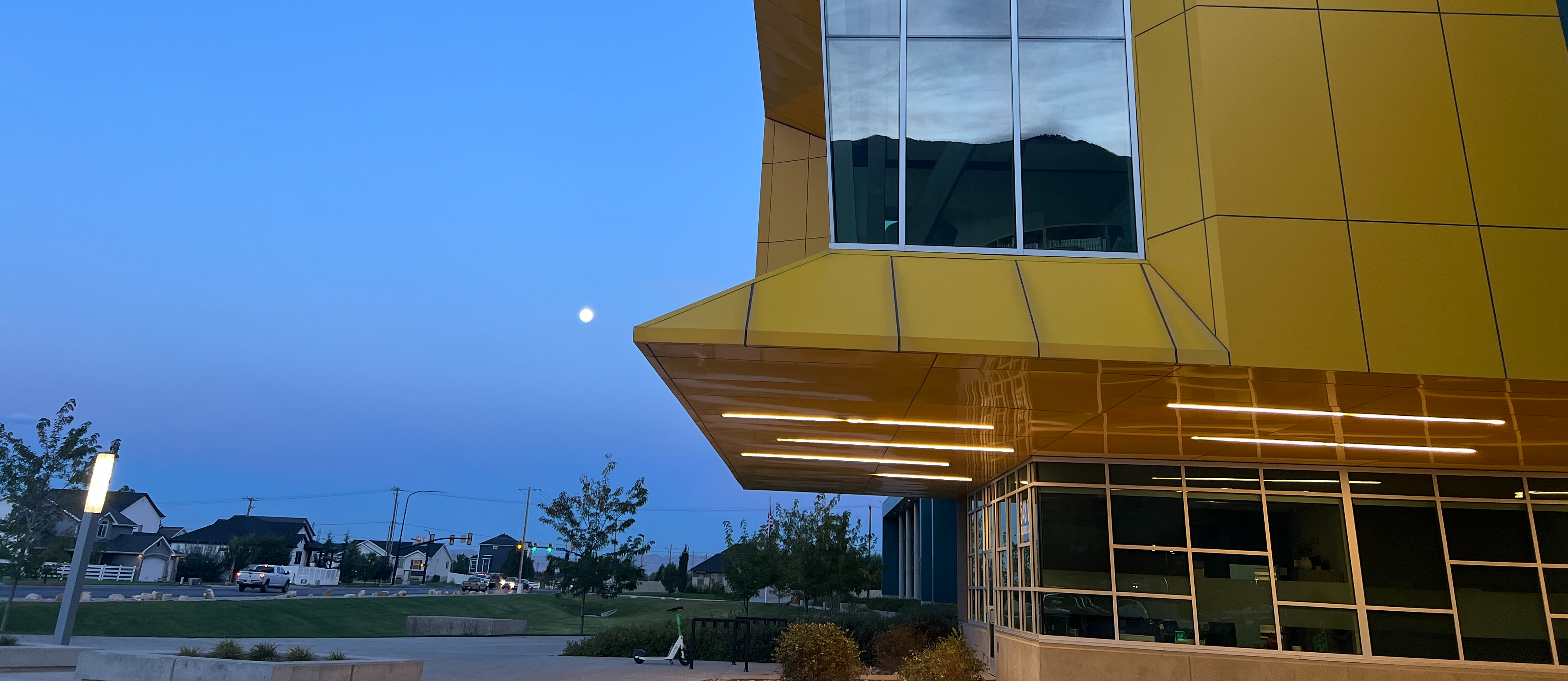 FHS with a full moon in the background