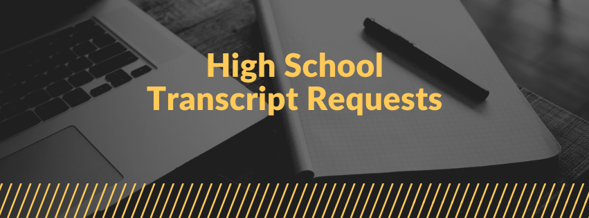 high school transcripts request banner with computer and notebook