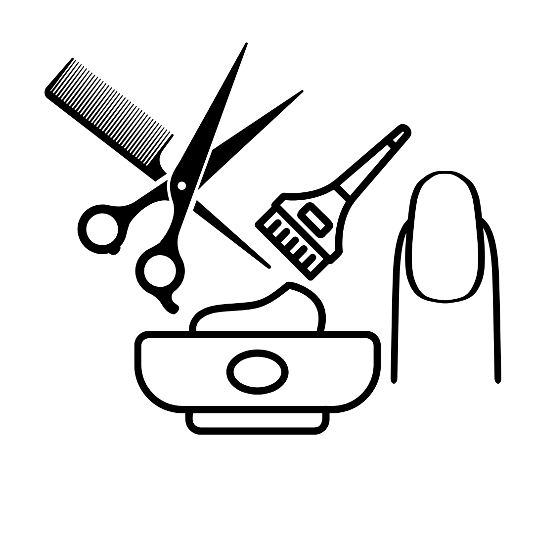 scissors, comb, hair color, finger icon