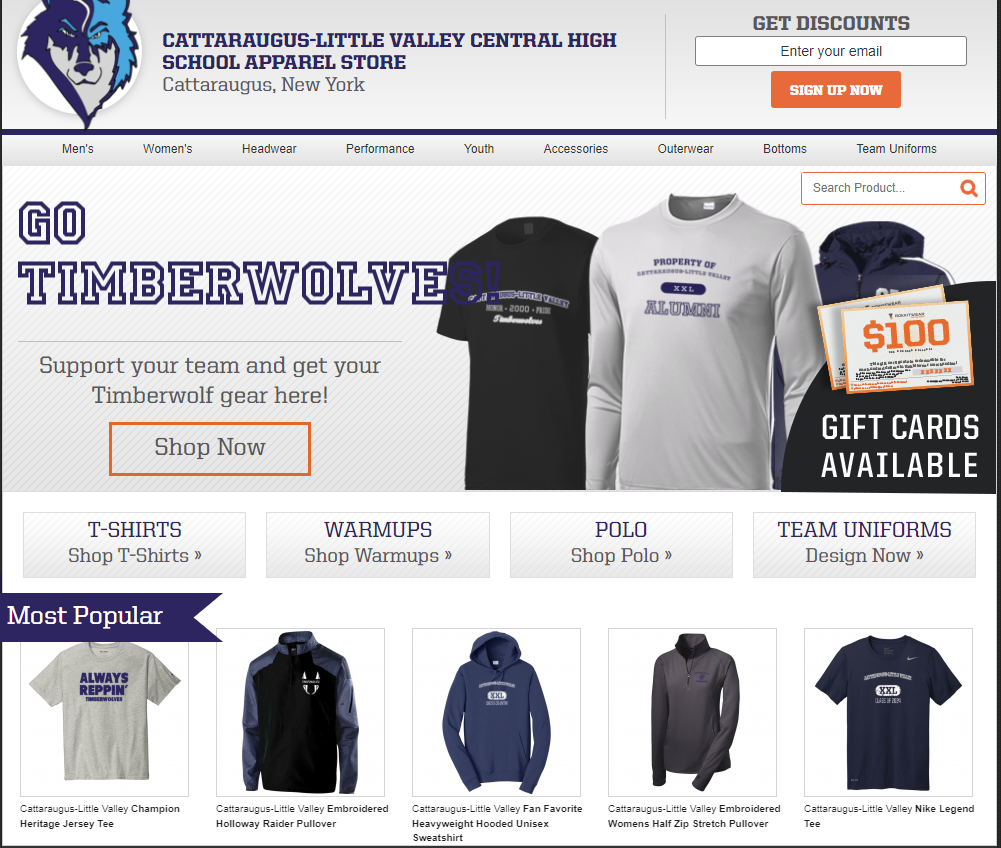 A screen shot of a website for a clothing store