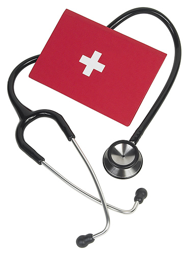 A medical stethoscope with a swiss flag on it