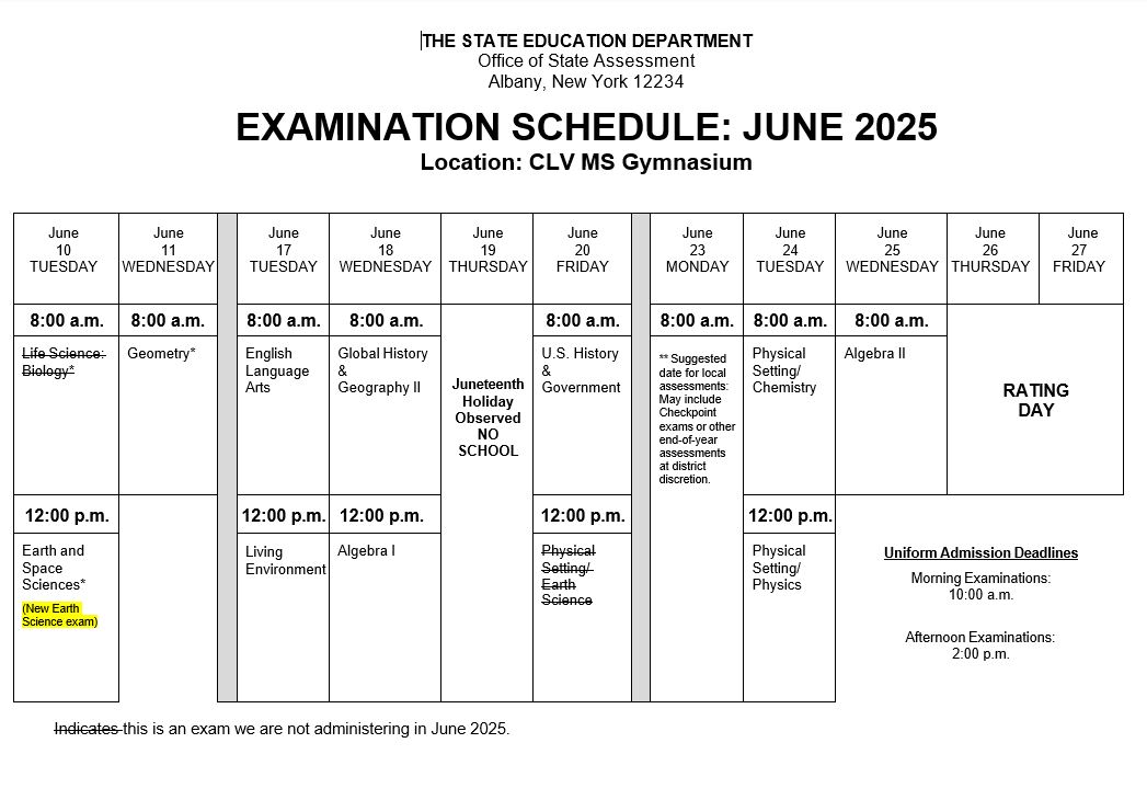 regents schedule