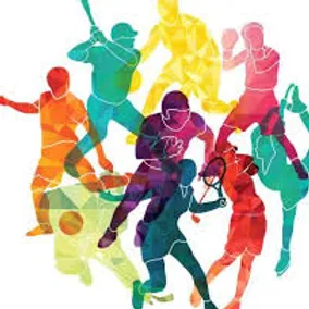colorful cartoon outline of people playing a variety of sports