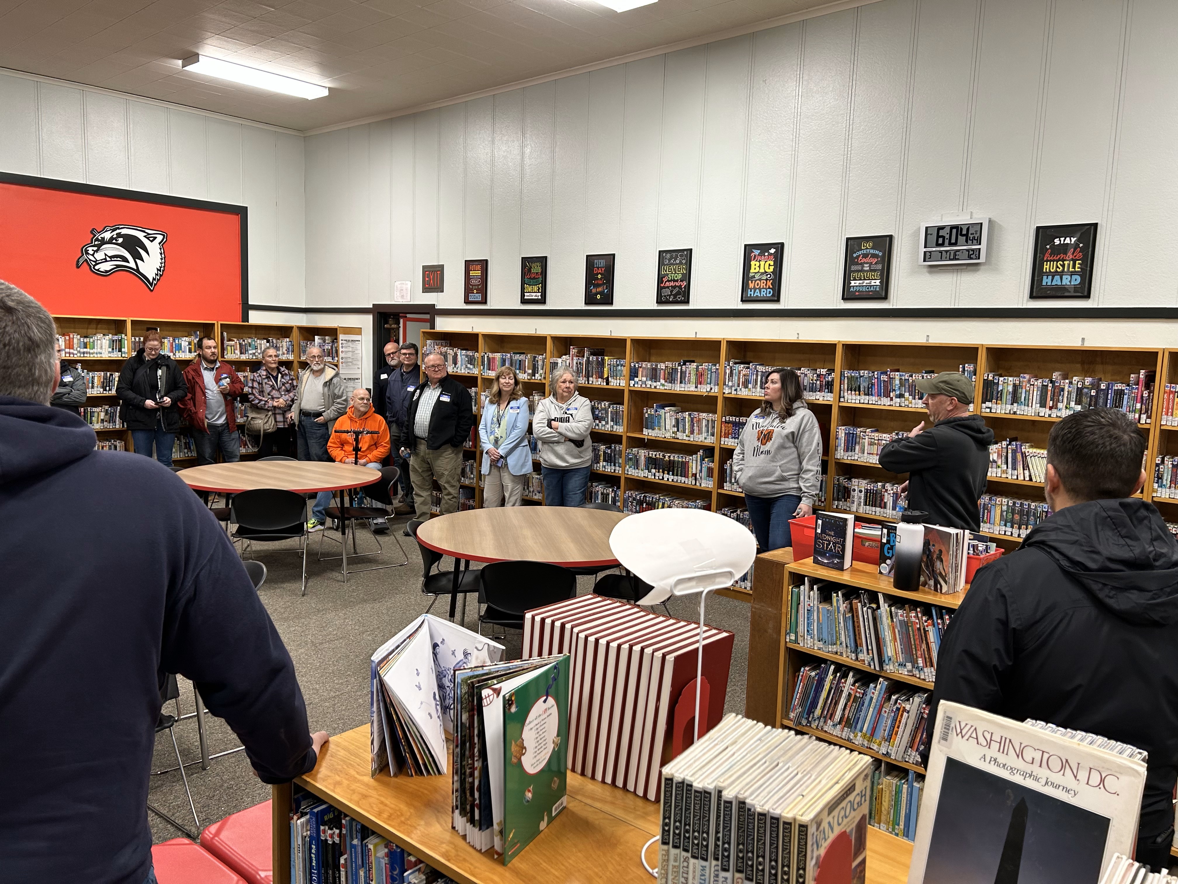 CBAC members in Library at Molalla River Middle School