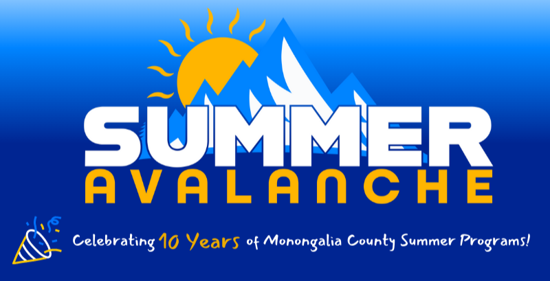 blue mountain with snow with sun peeking from behind. Text for Summer Avalanche summer programs.