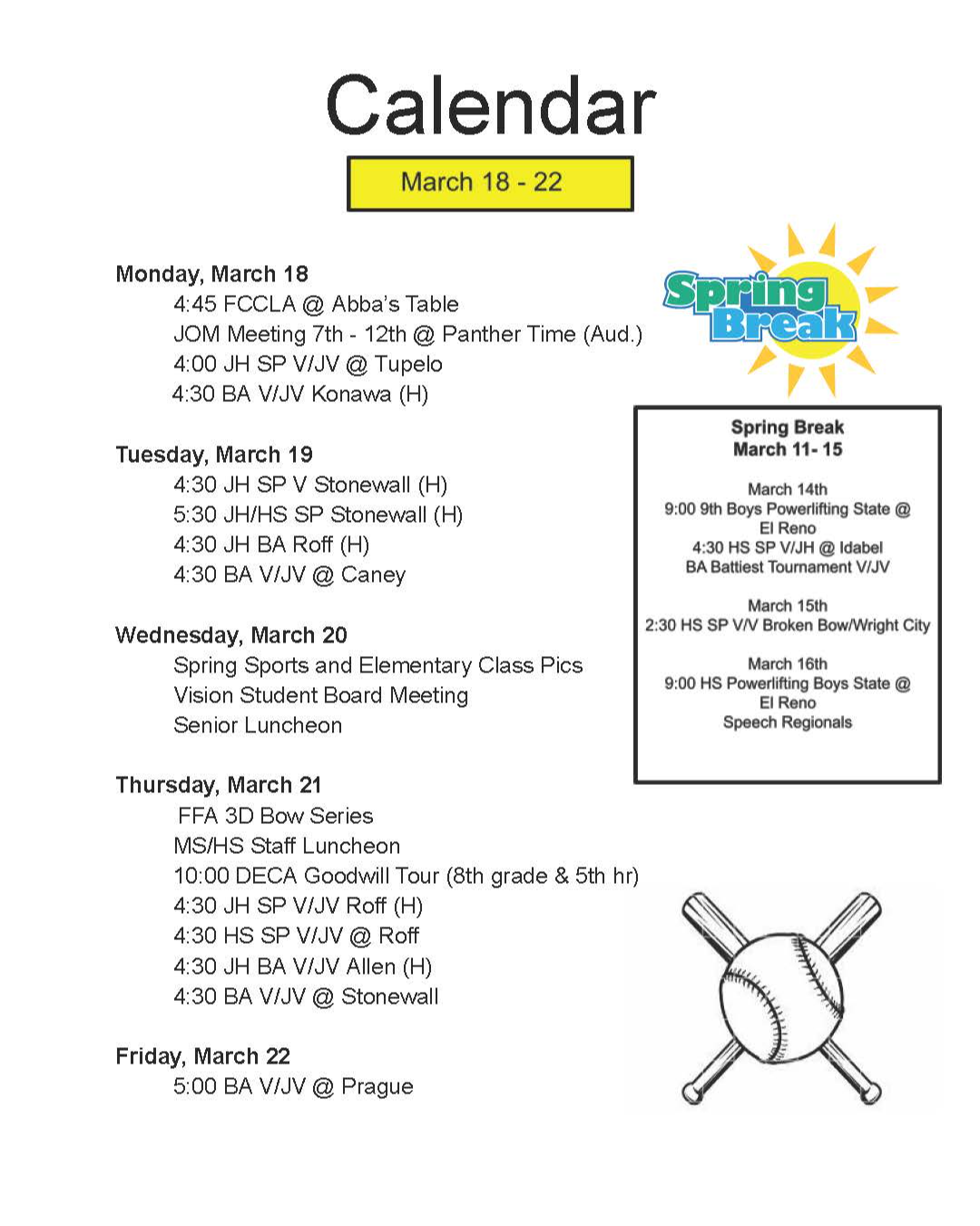 Weekly School Calendar Latta Middle School