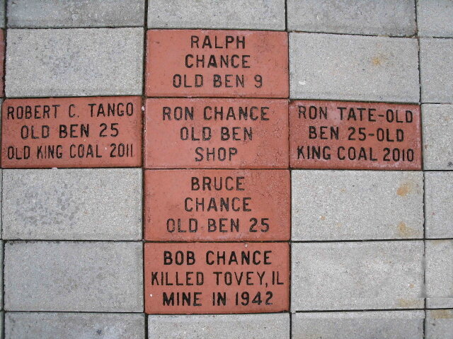 Brick wall with names of people, each marked by a red brick.