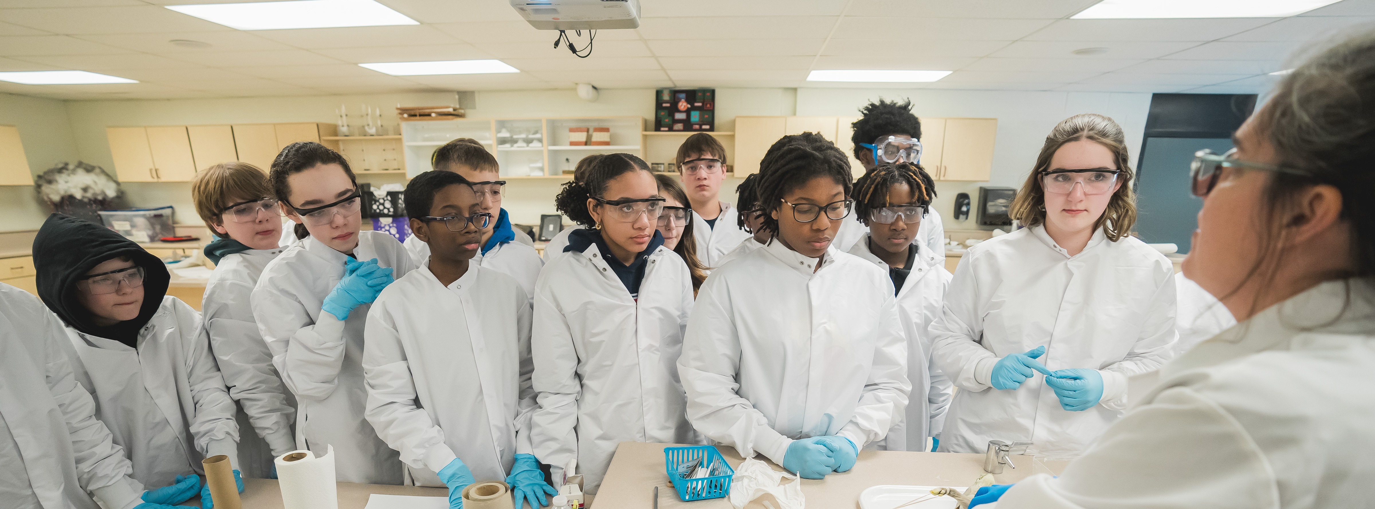 Page Middle School Students in science class
