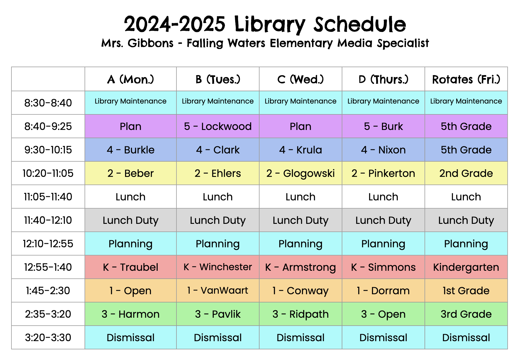 Library Schedule