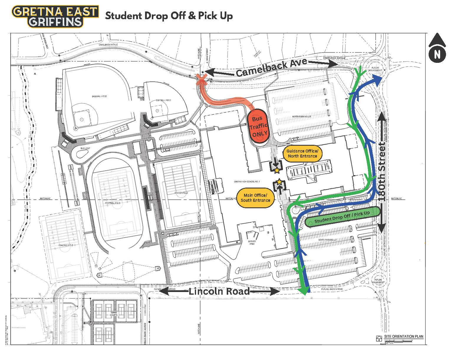 To view and print a map of the Student Drop off and Pick Up Map, to to https://5il.co/3300h