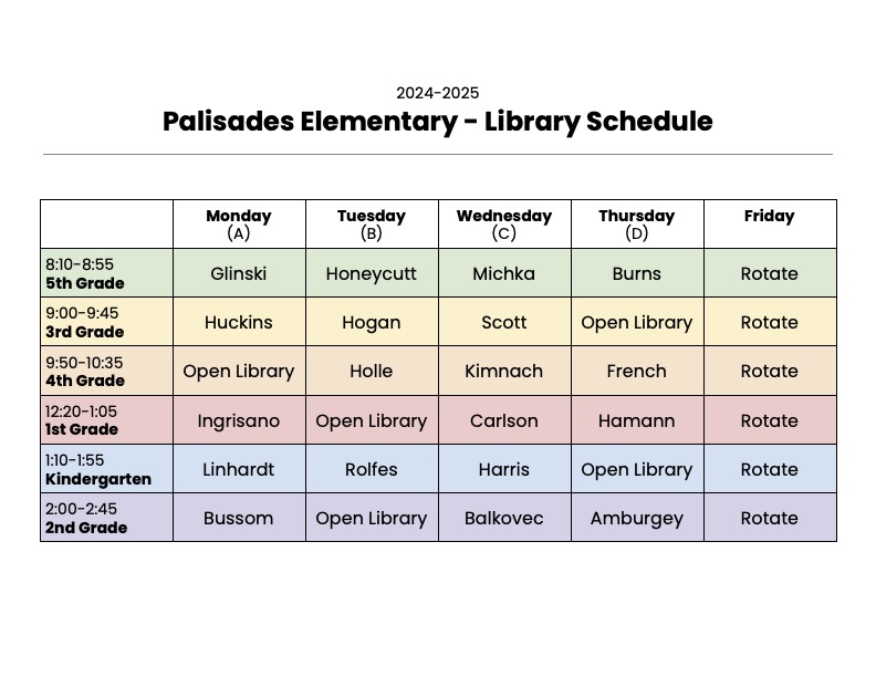 2024-2025  PES Library Schedule