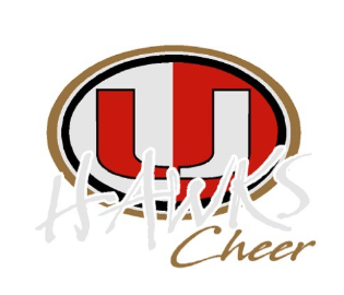 UHS Hawks Cheer Logo read and gold U