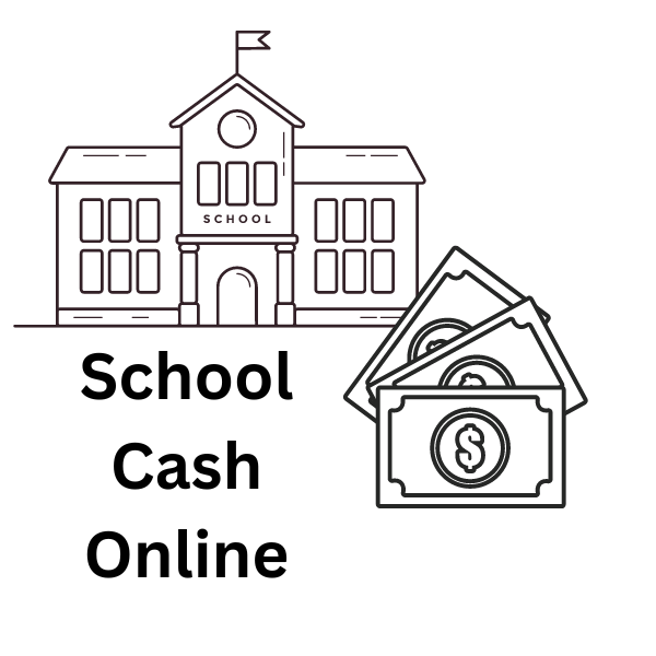 school house and dollar bills with the words school cash online