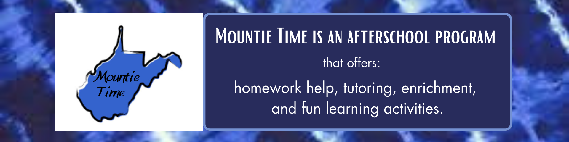 Blue and white picture advertising Mountie Time as an after school  program