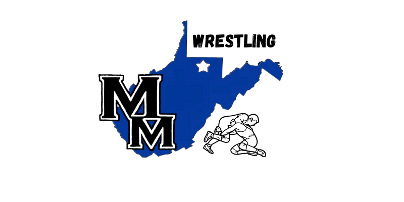 picture of MM and WV outline with the words wrestling and outline of people wrestling