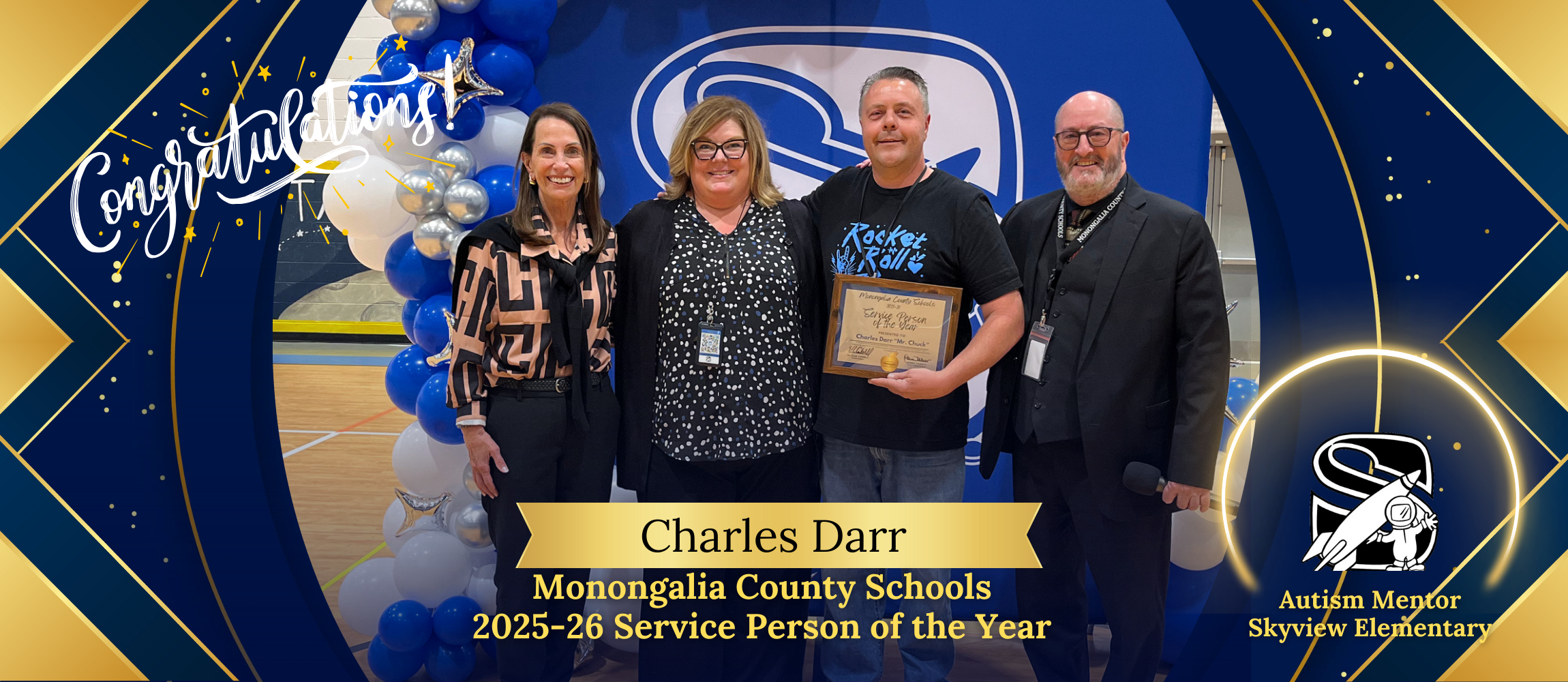 Monongalia County Schools Service Person of the Year 2025-26. Charles Darr, Autism Mentor, Skyview Elementary 