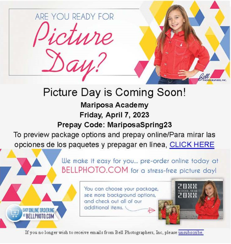 Spring Picture Day April 7, 2023