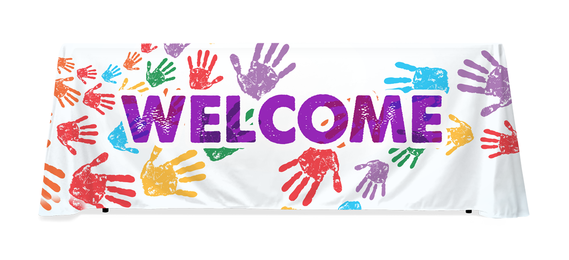 Welcome banner painted with paint hands