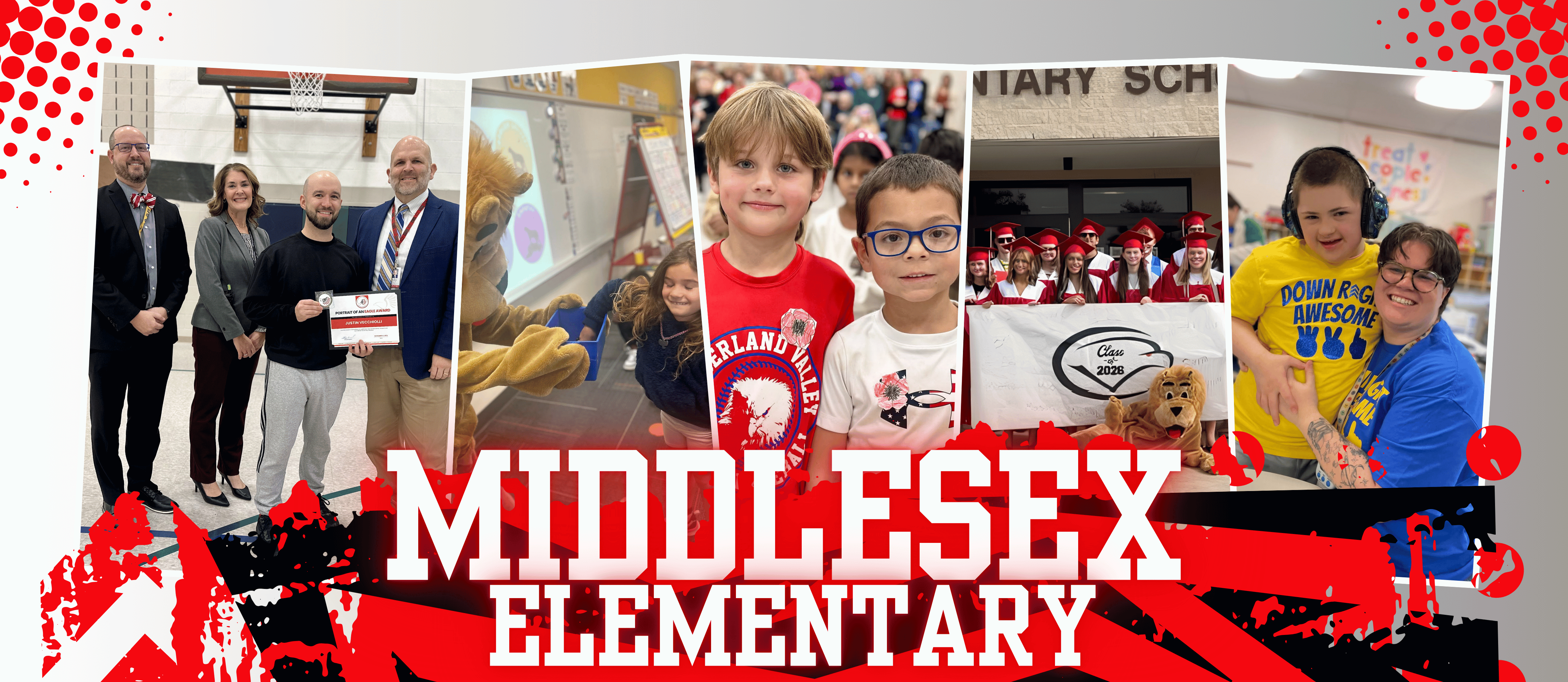 Middlesex Elementary School website banner with images of students and staff.