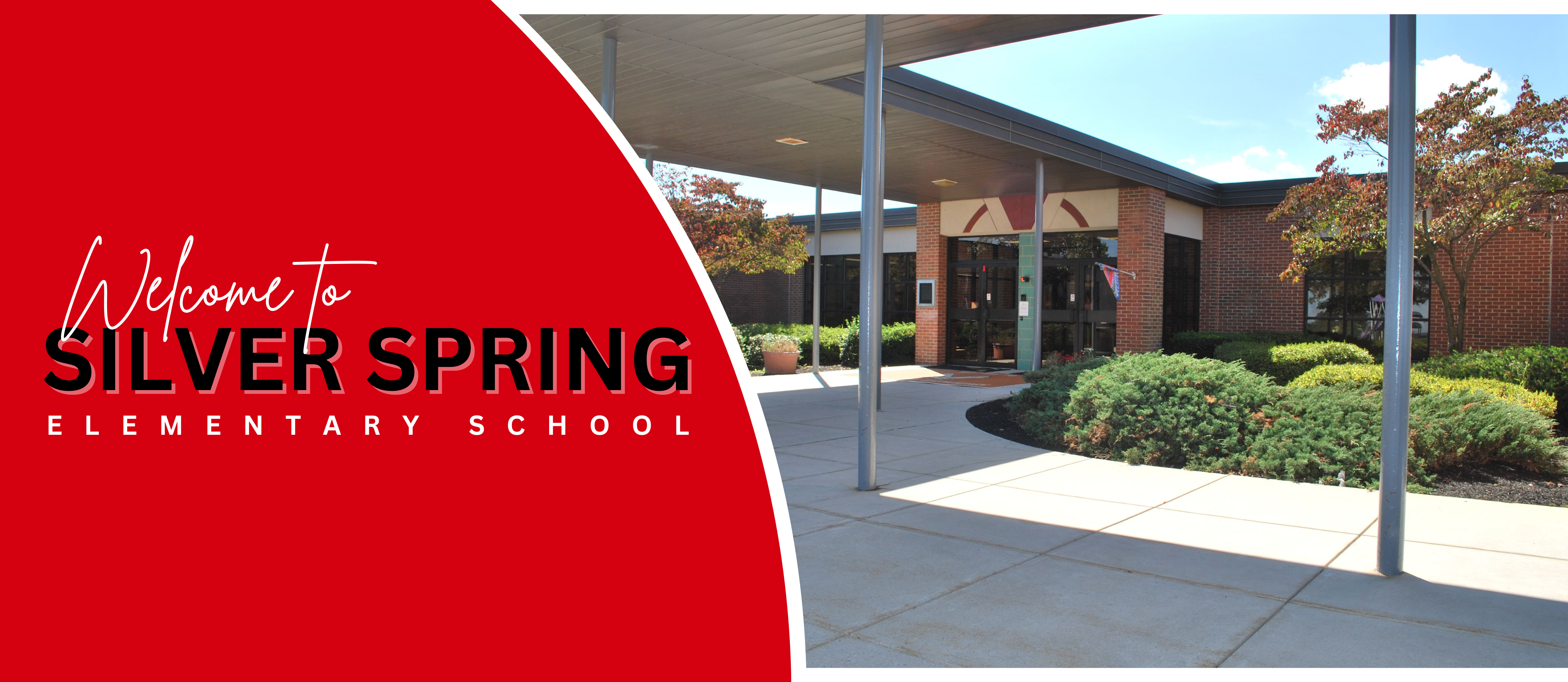 Homepage banner image with Silver Spring Elementary School building front and text that reads "Welcome to Spring Spring Elementary School."