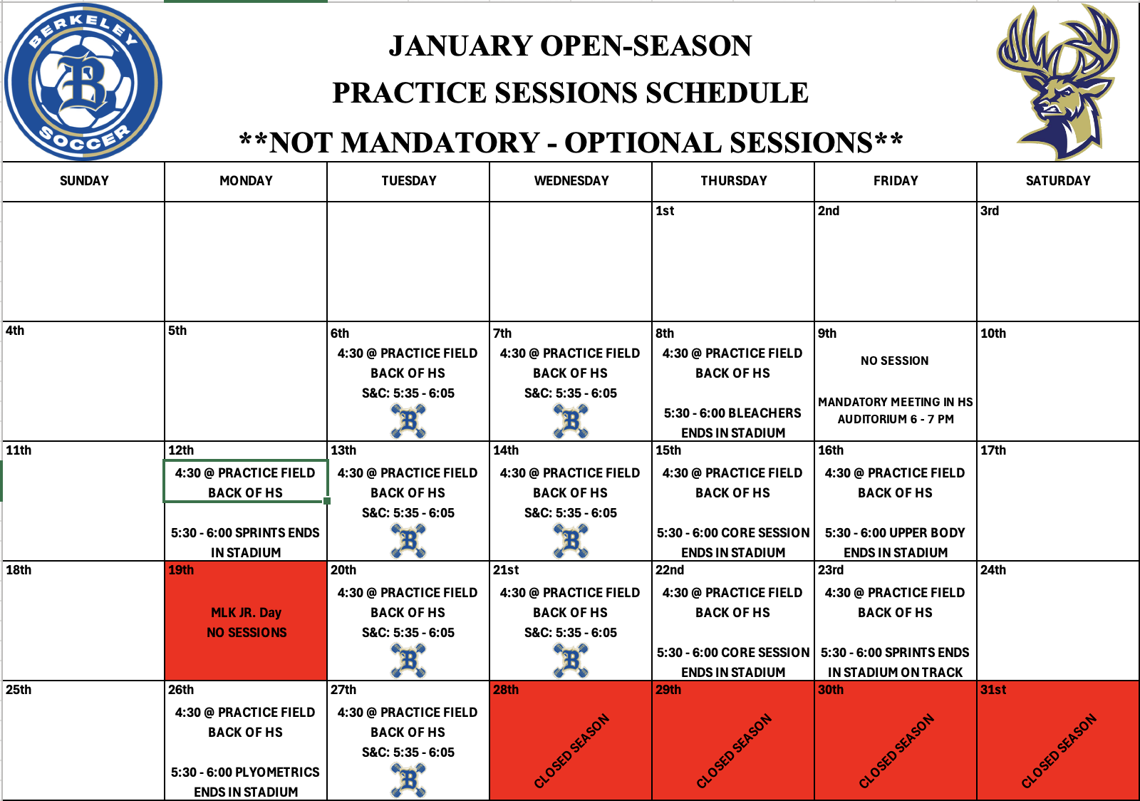 January Schedule