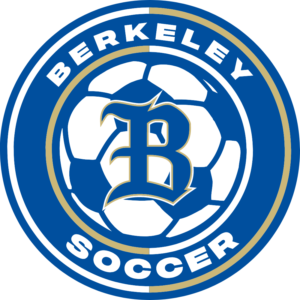 Blue and gold circle logo with "BERKELEY SOCCER" in white font, a stylized "B" over a soccer ball.