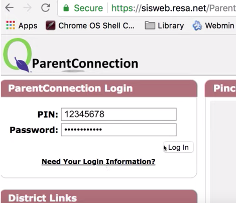 Photo of the screenshot of the ParentConnection portal
