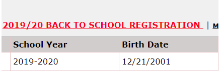 Zoom in on the boxes of School Year and Birth Date