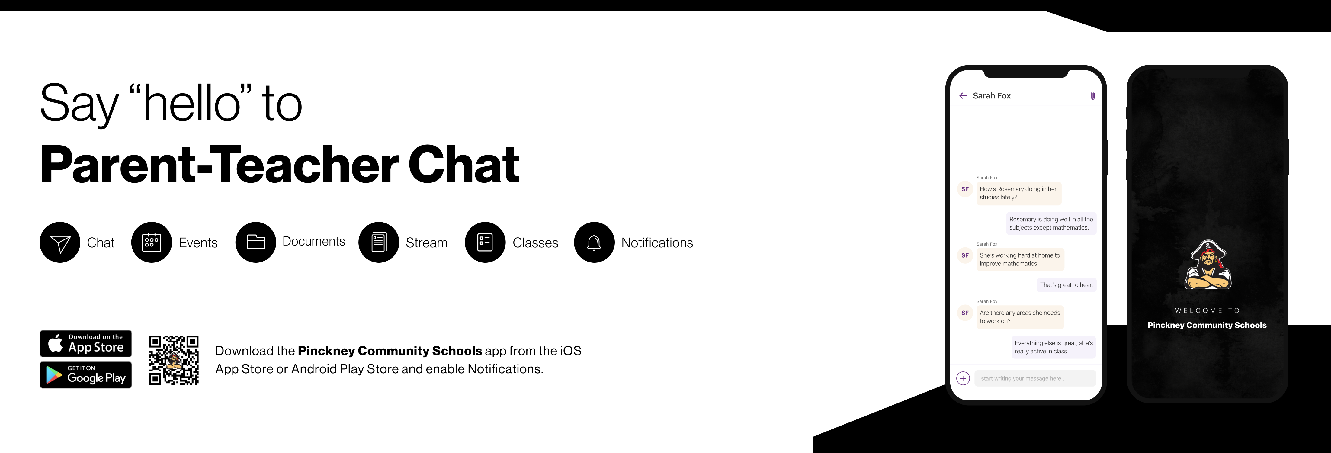 Say hello to Parent-Teacher chat in the new Rooms app. Download the Pinckney Community Schools app in the Google Play or Apple App store