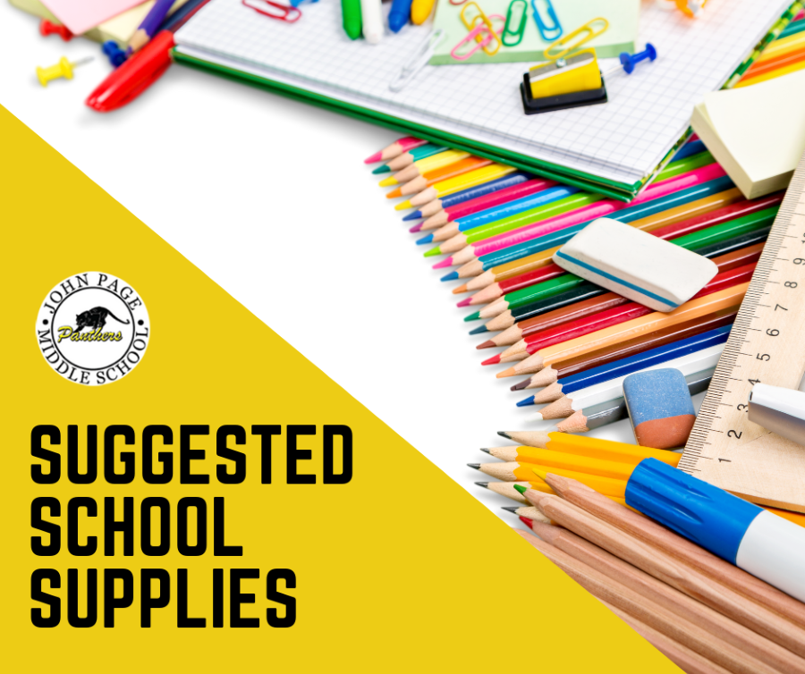 picture of school supplies like colored pencils, notebooks, pens, etc