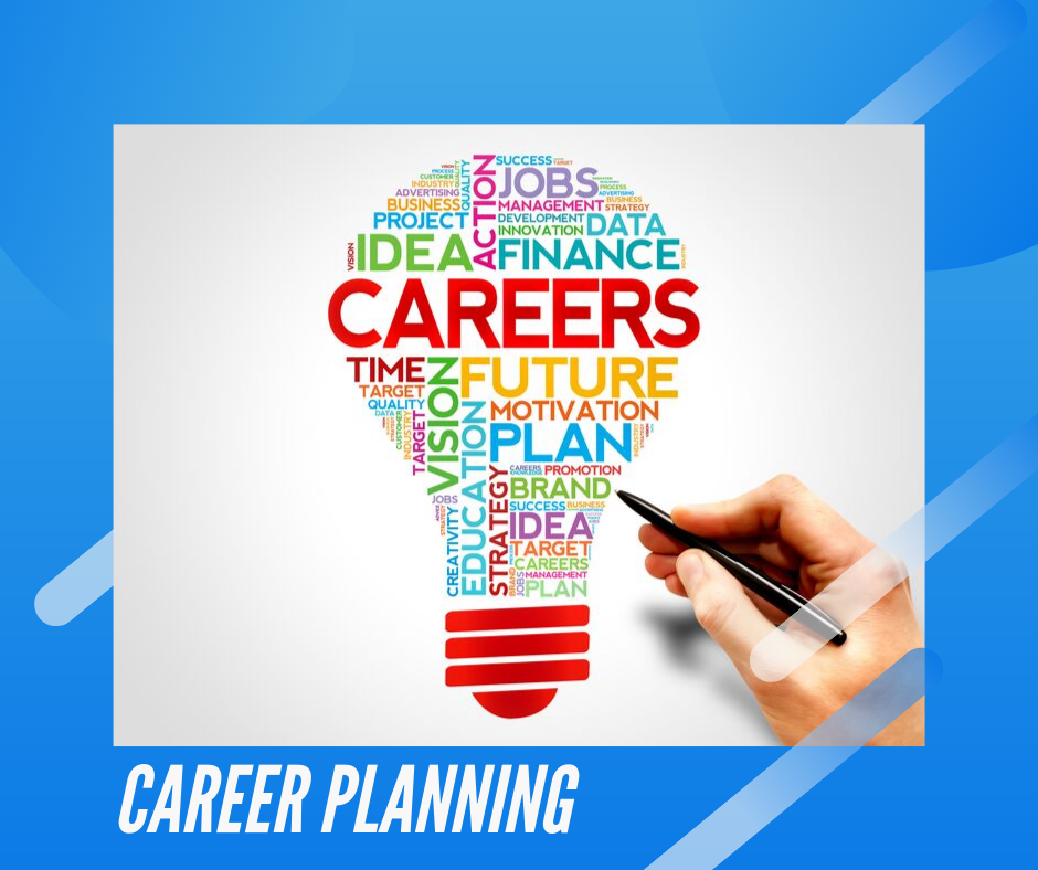 illustration of a hand writing something on a light bulb shaped bunch of words like careers, plan, future, etc