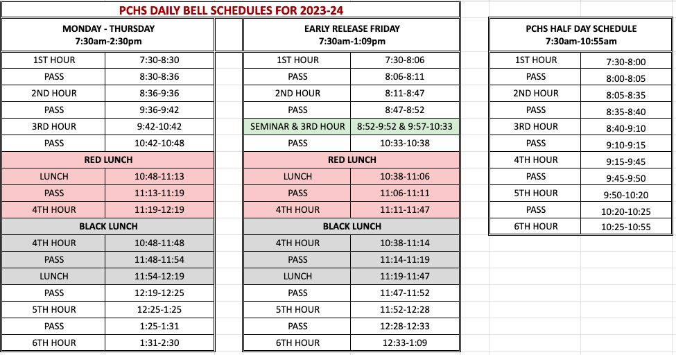 23-24 PCHS Daily Bell Schedules
